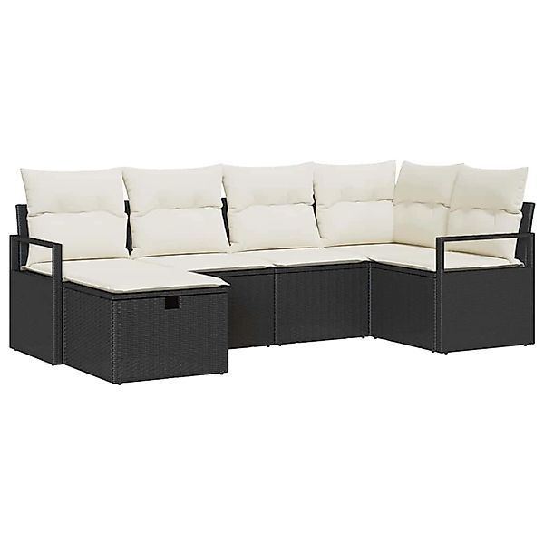 vidaXL Garten-Sofa-Set mit Kissen 6-Tlg Schwarz Poly Rattan 3360508 günstig online kaufen