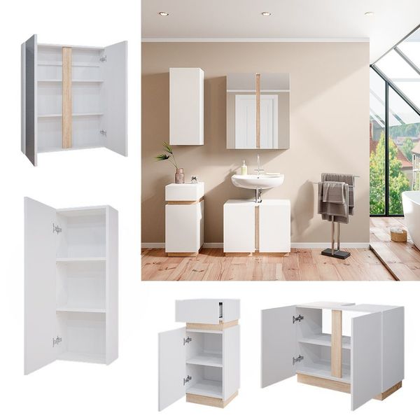 Vicco Badmöbel-Set Gloria, Weiß/Sonoma, 4 Teile, günstig online kaufen