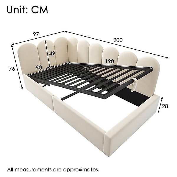 HAUSS SPOLE Polsterbett Daybett 90x190 cm mit hydraulischem Stauraum, Beige günstig online kaufen