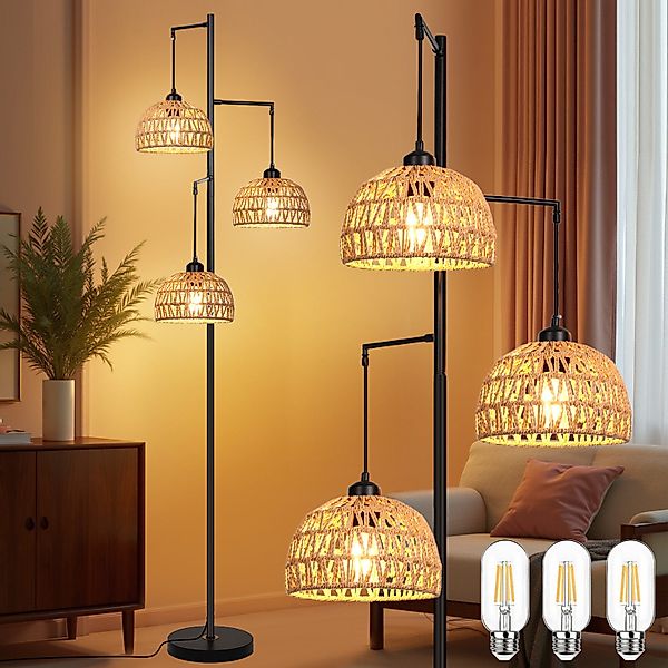 MUPOO Stehlampe LED Stehlampe,Rattan Boho LED günstig online kaufen