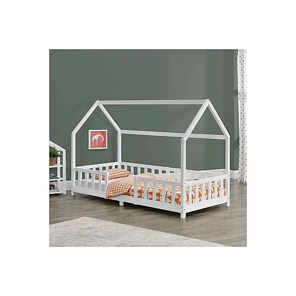 Kinderbett weiß Hausbett SORO-100 Liegefläche 90x200 cm mit Rausfallschutz günstig online kaufen