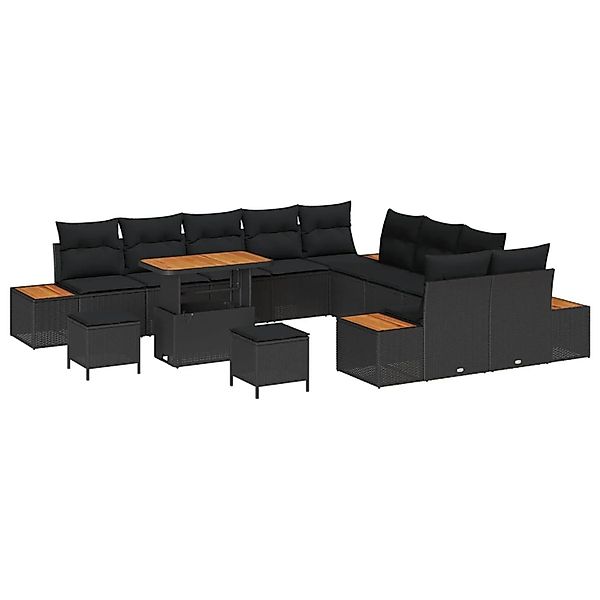 vidaXL Gartensofa-Set mit Kissen 13 Stk Schwarz Poly Rattan 3364924 günstig online kaufen