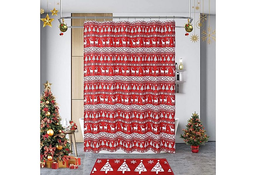 GarveeMore Duschvorhang Weihnachts,roter Xmas-Duschvorhang,Weißer Xmas-Kief günstig online kaufen