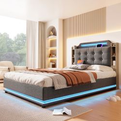 Merax Polsterbett 140x200cm mit hydraulischem Stauraum günstig online kaufen