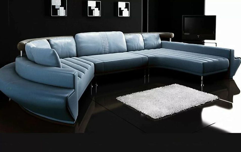 BULLHOFF Wohnlandschaft Leder Wohnlandschaft XXL Sofa U-Form Couch Blau Grü günstig online kaufen