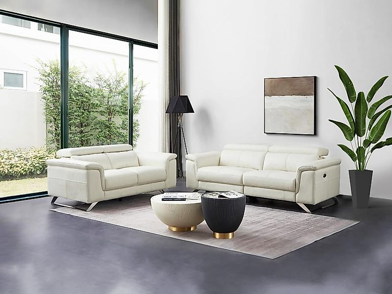 Relaxsofa 3-Sitzer elektrisch und 2-Sitzer - Rindsleder - Weiß - BREYT II günstig online kaufen