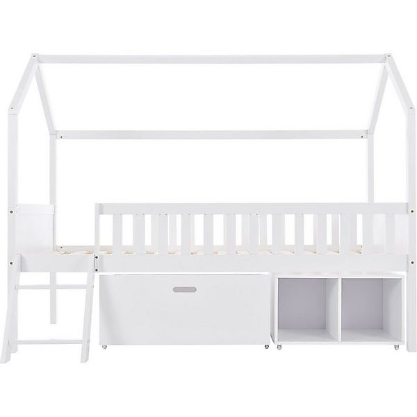 Odikalo Kinderbett Hochbett Hausbett mit Schutzzaun Leiter Ablagefächern 90 günstig online kaufen