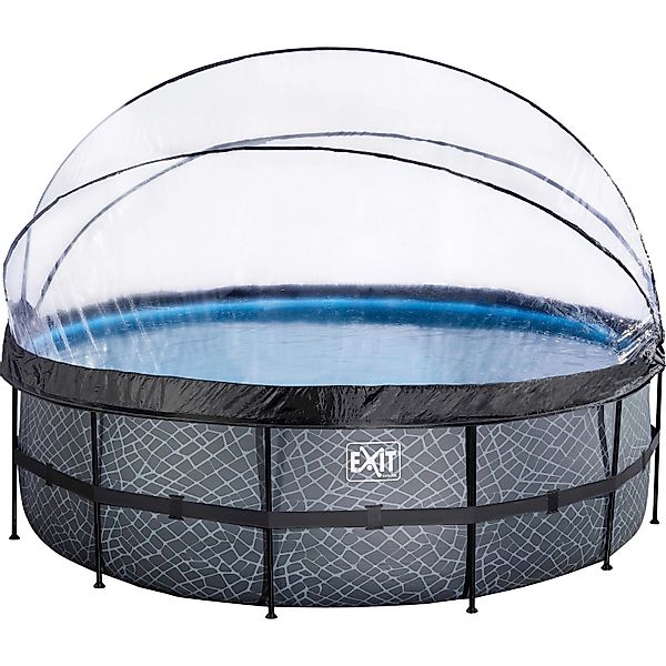 EXIT Stone Pool Grau Ø450x122cm m. Sandfilterpumpe u. Abdeckung günstig online kaufen