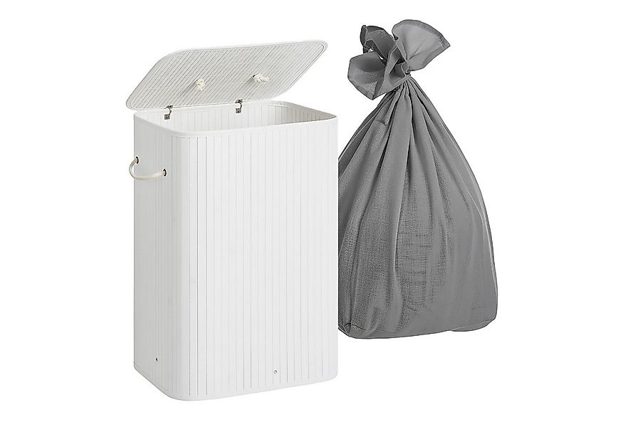 relaxdays Wäschekorb Bambus Wäschekorb mit 2 Fächern, weiß günstig online kaufen