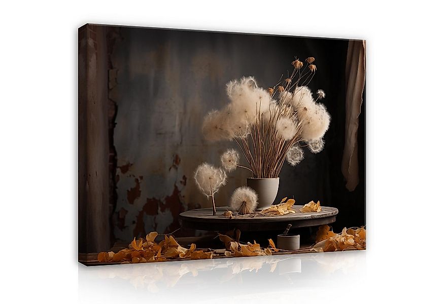 Wallarena Leinwandbild Löwenzahn Vase Stilleben Blumenstrauß Beige Blumen W günstig online kaufen
