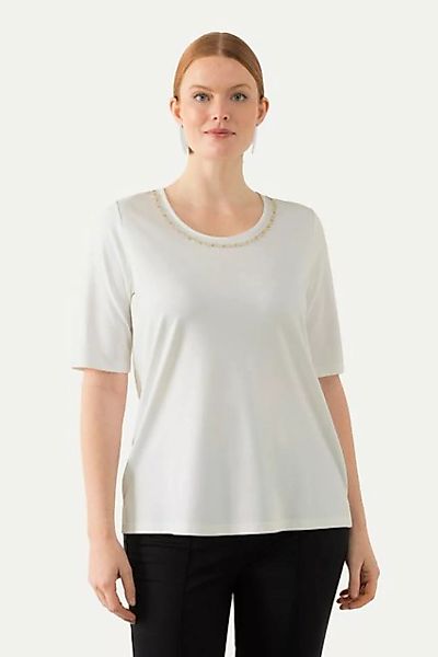 Ulla Popken Rundhalsshirt T-Shirt Zierperlen A-Linie Rundhals Halbarm günstig online kaufen