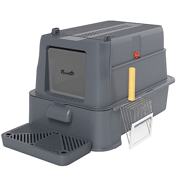 PawHut XL-Katzentoilette mit Edelstahlschale, Katzentoilette mit 180° klapp günstig online kaufen
