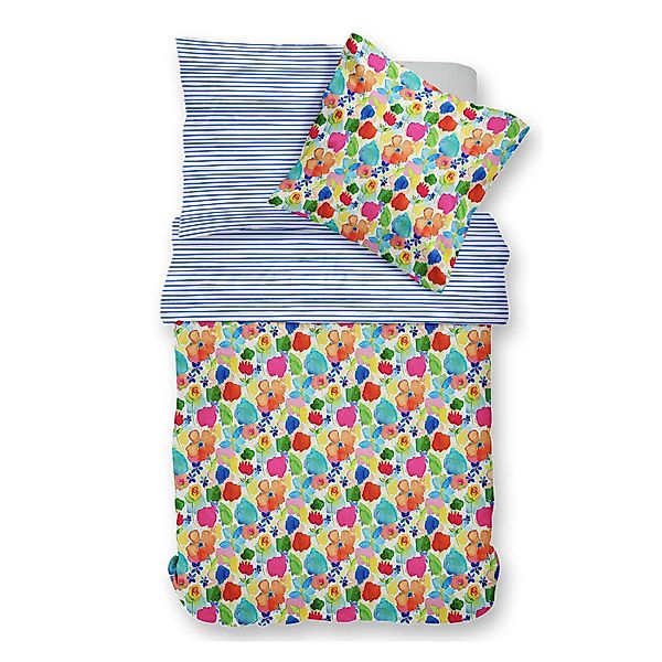 Bettwäsche Mako Satin Sympathica 5311 Blumen Blüten Streifen 135x200 günstig online kaufen