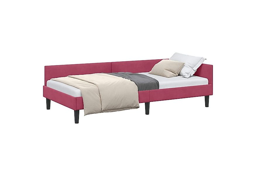 vidaXL Bett Eckbettgestell Weinrot 90 cm x 190 cm SamtundSperrholz (1-tlg) günstig online kaufen