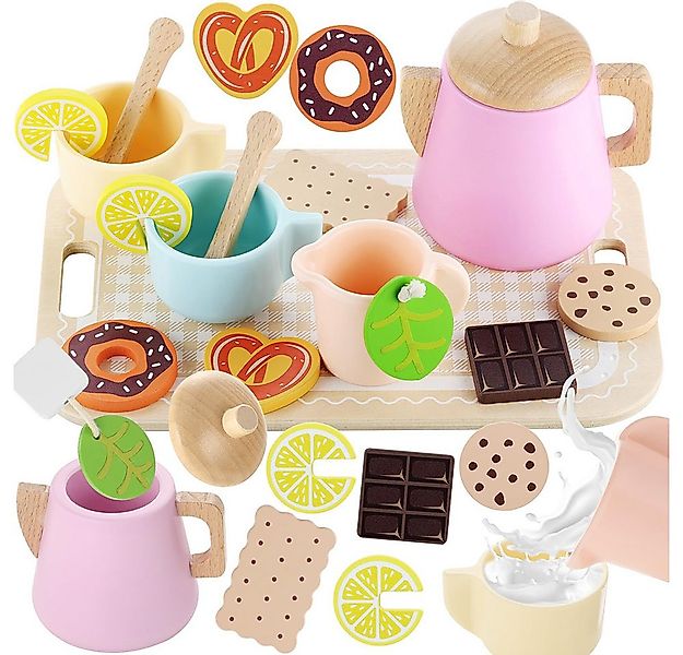 CLTYQ Spielgeschirr Kinder Holz Teeservice – Holzspielzeug Küchenzubehör, ( günstig online kaufen