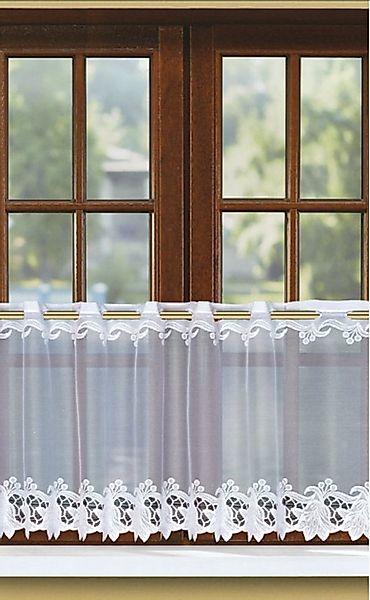 QBTEXTIL Scheibengardine Weiß 31153 Blumenmuster Durchbruchmuster Stangendu günstig online kaufen