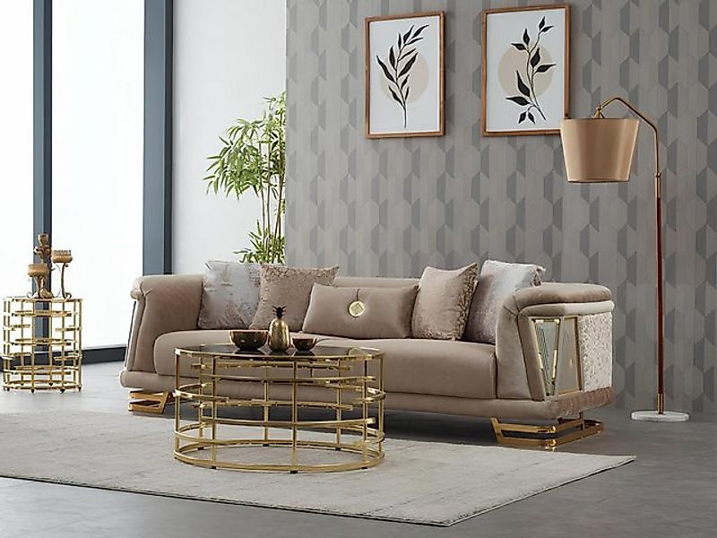 JVmoebel Sofa Dreisitzer Sofa 3 Sitzer Stoffsofa Polstersofa Couch Beige Mo günstig online kaufen