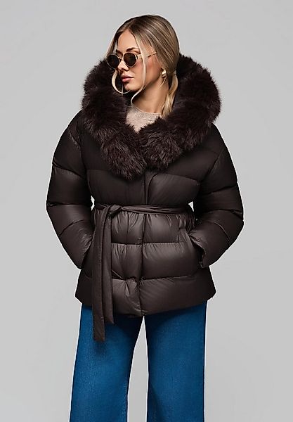OMBRE Winterjacke Warme Damen Steppjacke mit Gürtel und abnehmbarem Kunstpe günstig online kaufen