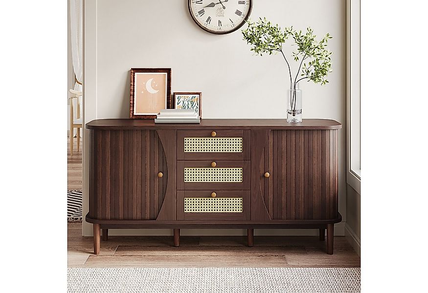 KLAM HOME Sideboard Rattankommode, Kommode mit Schiebetüren, mit verstellba günstig online kaufen