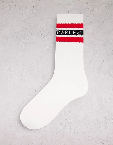 Parlez – Socken in Weiß mit Blockstreifen in Rot günstig online kaufen