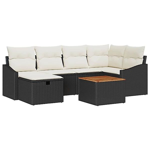 vidaXL Garten-Sofa-Set mit Kissen 7-Tlg Schwarz Poly Rattan 3359565 günstig online kaufen