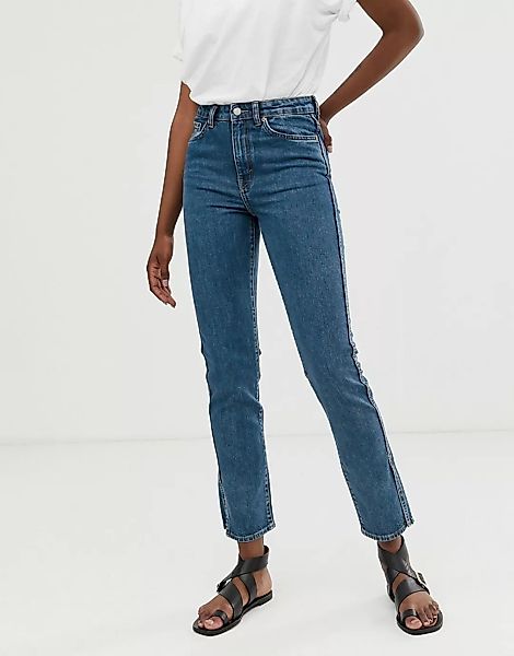 Weekday – Blaue, gerade geschnittene Stretch-Jeans aus Bio-Baumwolle mit se günstig online kaufen