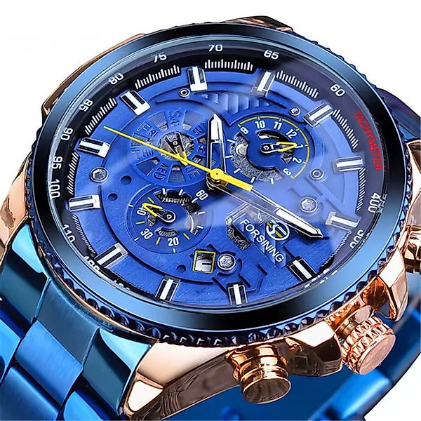 Rötting Design Automatikuhr Herrenuhr Armbanduhr Marke Forsining blaues Zif günstig online kaufen