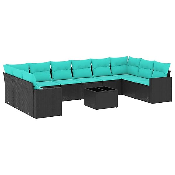 vidaXL 11-Tlg Garten-Sofagarnitur mit Kissen Schwarz Poly Rattan 3219467 günstig online kaufen