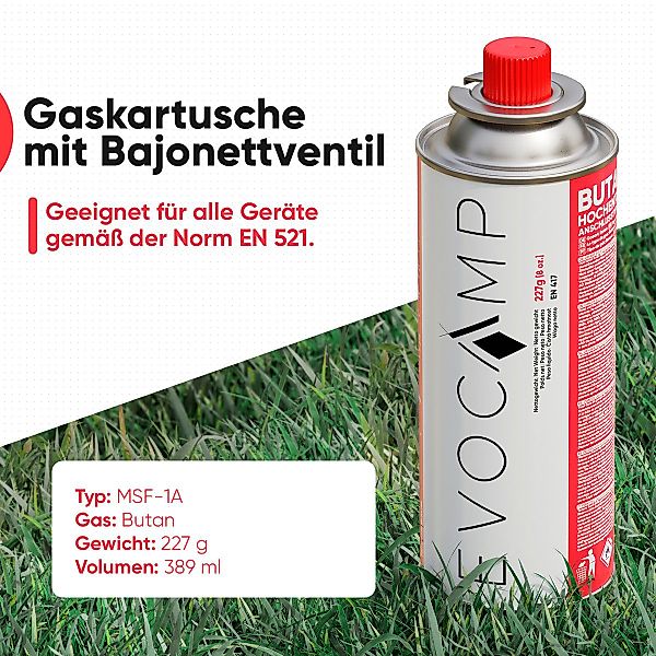 Evocamp Butan 84 Stück Gaskartusche 227g für Campingkocher Gasheizung und U günstig online kaufen