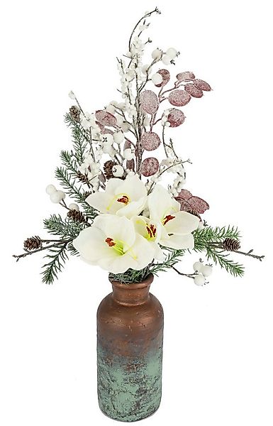 Winterliche Kunstpflanze Gesteck mit Amaryllis in Vase aus Keramik, Kunstbl günstig online kaufen