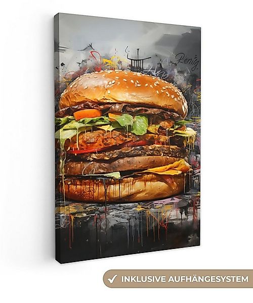 OneMillionCanvasses® Leinwandbild Burger - Essen - Kunst - Grau - Graffiti, günstig online kaufen