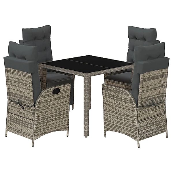 vidaXL 5-Tlg Garten-Essgruppe mit Kissen Grau Poly Rattan 3213078 günstig online kaufen
