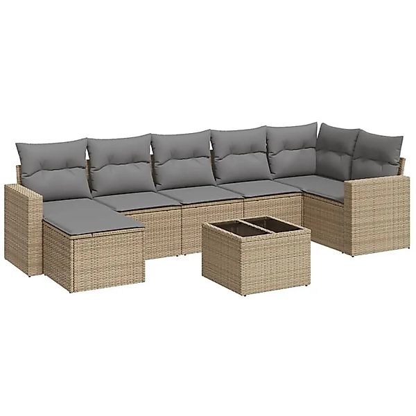 vidaXL 8-Tlg Garten-Sofagarnitur mit Kissen Beige Poly Rattan 3251626 günstig online kaufen