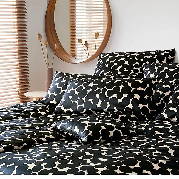 Elegante Mako Satin Bettwäsche Pebbles 2431-09 Kreise schwarz 135x200 günstig online kaufen