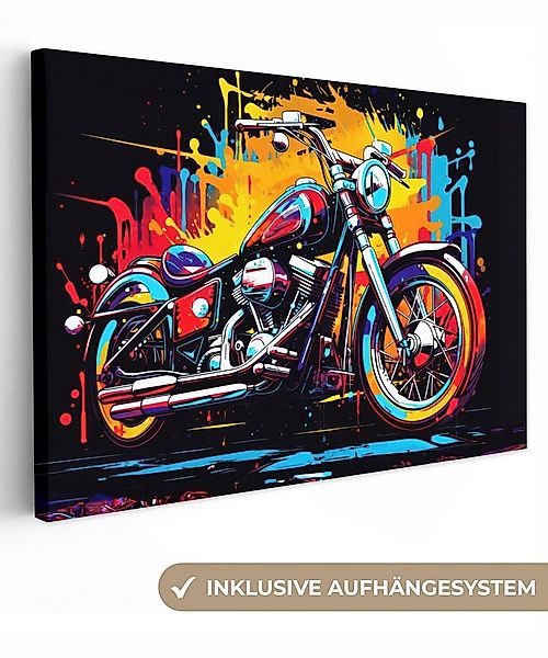 OneMillionCanvasses® Leinwandbild Motorrad - Fahrrad - Graffiti - Neon - Fa günstig online kaufen