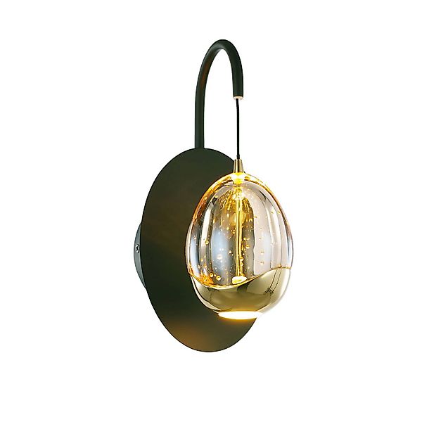 Wandlampe Golden Egg, schwarz/amber, Höhe 28 cm, Metall/Glas günstig online kaufen