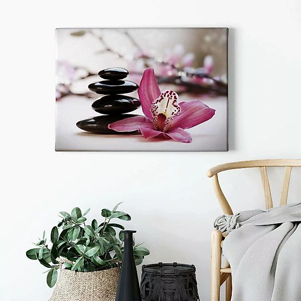 Bricoflor Bild Mit Orchidee Und Steinen Asiatisches Leinwand Bild Mit Welln günstig online kaufen