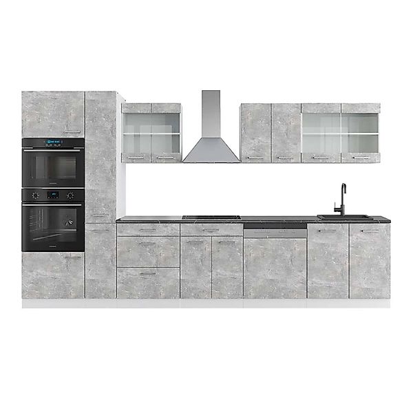Vicco R-Line Küchenzeile Beton/Weiß 350 cm mit HochschrankAP Anthrazit günstig online kaufen