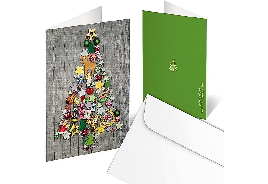 Logbuch-Verlag Dekofigur 4 Weihnachtskarten grau mit buntem Weihnachtsbaum günstig online kaufen