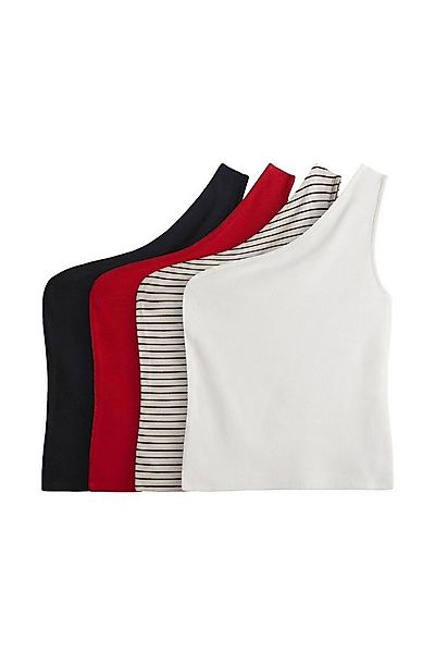 The Set Trägertop The Set Gerippte One-Shoulder-Trägertops, 4er-Pack (4-tlg günstig online kaufen