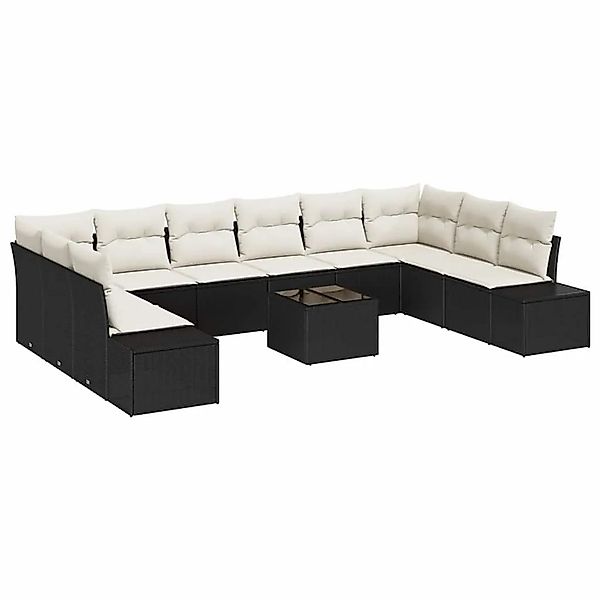 vidaXL Gartensofa-set mit Kissen 11-Tlg Schwarz und Creme Poly-Rattan 33559 günstig online kaufen