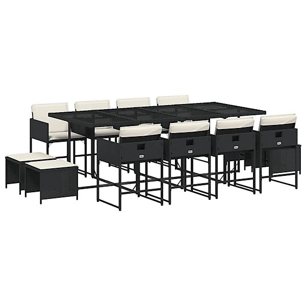 vidaXL 13-Tlg Garten-Essgruppe mit Kissen Schwarz Poly Rattan 3211338 günstig online kaufen