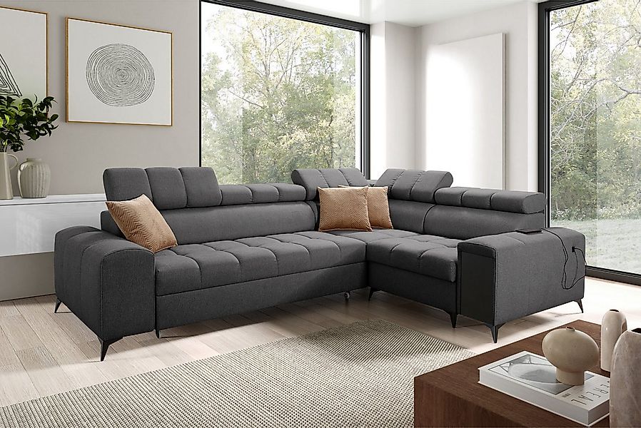 Kaiser Möbel Ecksofa Elegantes Ecksofa,GRECO II Avra Dunkelgrau Rechts günstig online kaufen