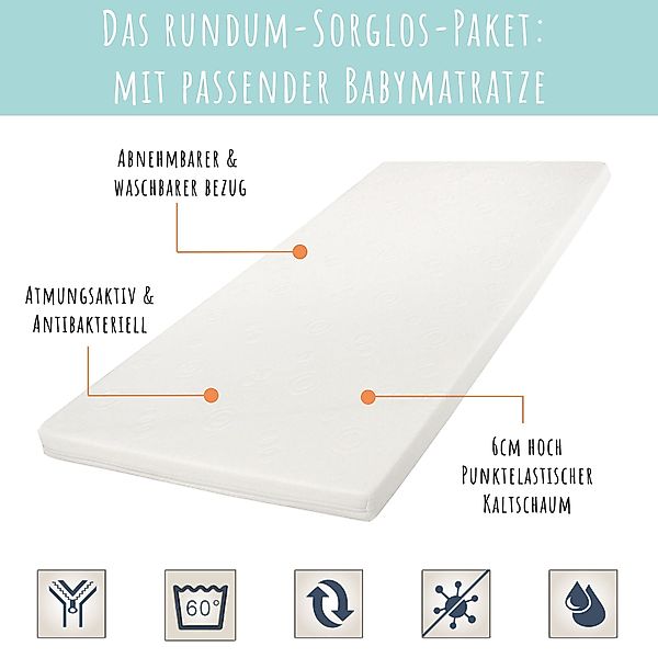 Kids Collective Kinderbett Babybett Gitterbett 60x120 und 70x140 cm höhenve günstig online kaufen