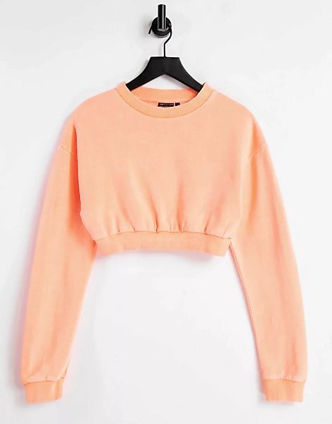 ASOS DESIGN – Hochgeschlossenes Sweatshirt mit kurzem Schnitt in Neonkorall günstig online kaufen