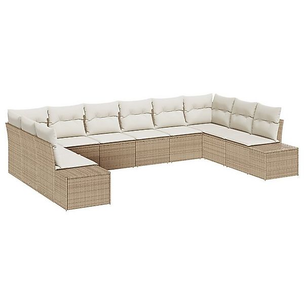 vidaXL Loungesofa 10-teiliges Garten-Sofa-Set mit Kissen Beige Poly Rattan, günstig online kaufen