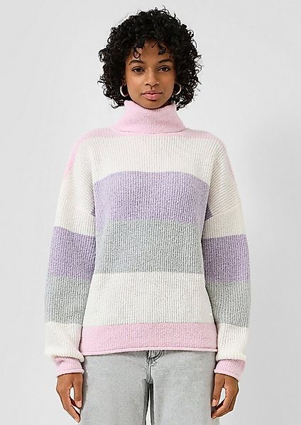 QS Longpullover Strickjacke Rollkragenpullover mit Streifen günstig online kaufen
