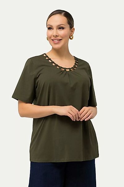 Ulla Popken Rundhalsshirt T-Shirt CutOut-Zierband Rundhals Halbarm günstig online kaufen