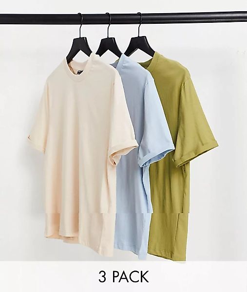 ASOS DESIGN – 3er-Packung T-Shirts mit Rollärmeln-Mehrfarbig günstig online kaufen