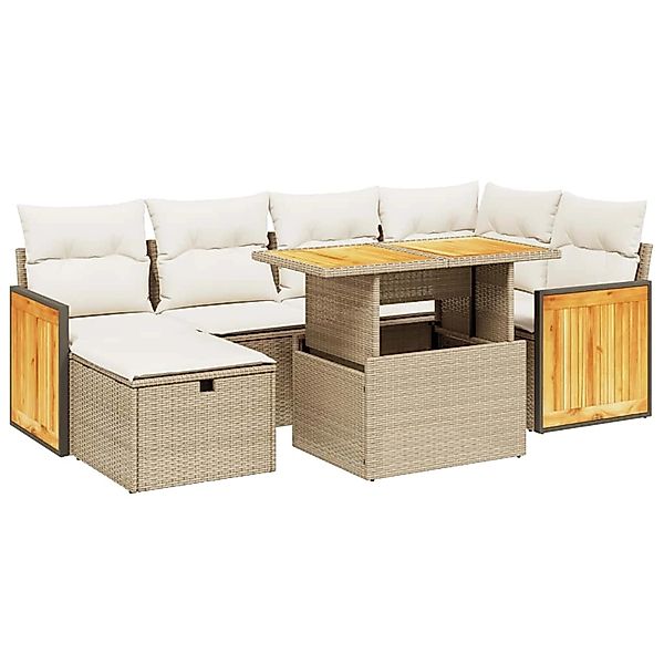 vidaXL 7-Tlg Garten-Sofagarnitur mit Kissen Beige Poly Rattan 3276250 günstig online kaufen